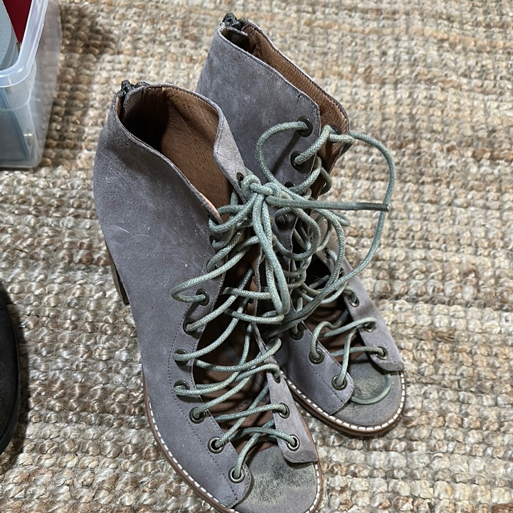 Lace-Up Suede Ankle Boots in Taupe